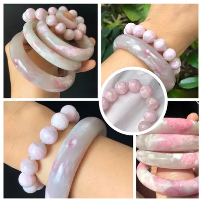 櫻花和田玉手鐲與珠串