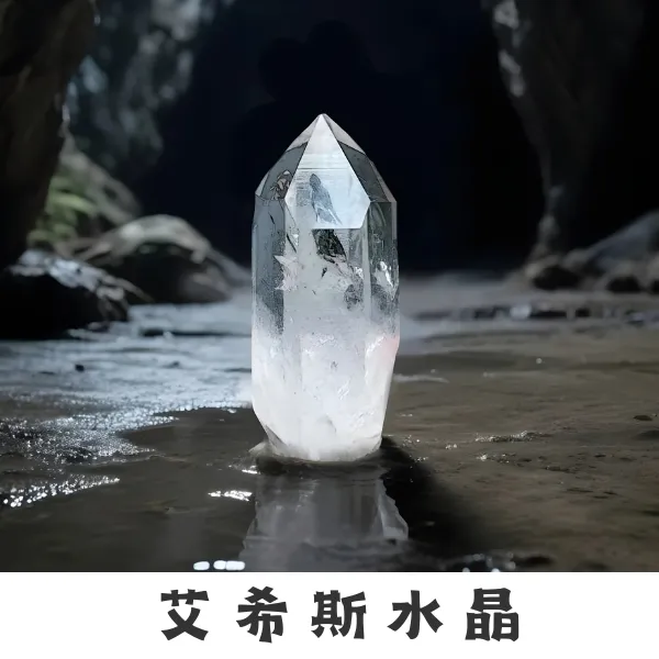 艾希斯水晶外觀：五邊形主晶面，象徵女神能量與情緒療癒