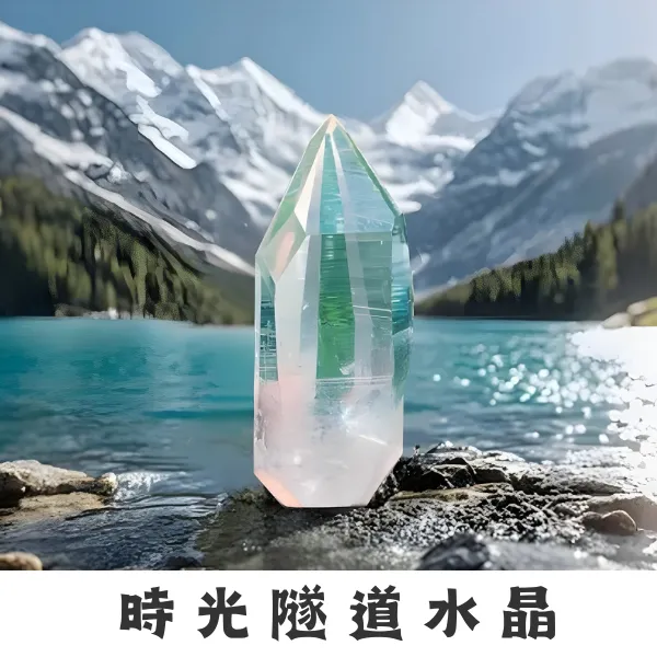 時光隧道水晶外觀：平行四邊形晶面傾斜，輔助探索過去與未來的意識